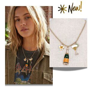 NEW Champagne Party Gold Champs Charm Pendant Necklace